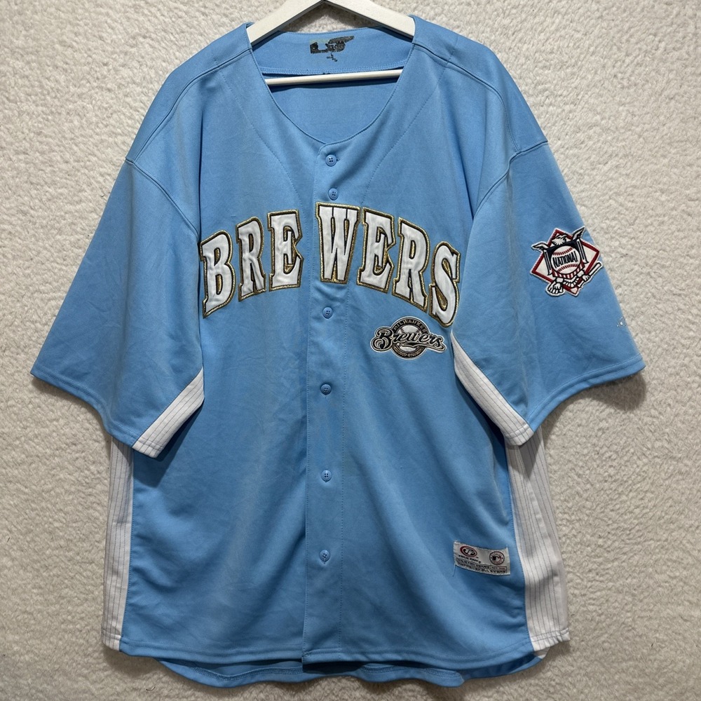 VTG True Fan MLB Milwaukee Brewers Men's Size 2XL? Powder Blue Alternate Jersey